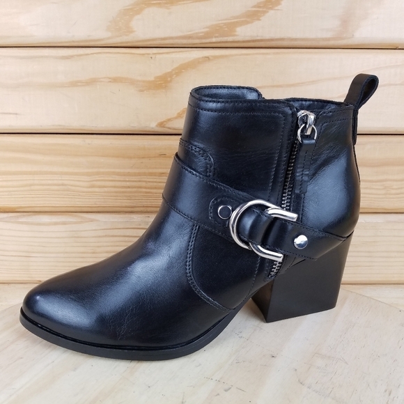 Marc Fisher 6.5 US Black Leather Biker Victa Harness Booties Ankle Boots NEW - Picture 1 of 11